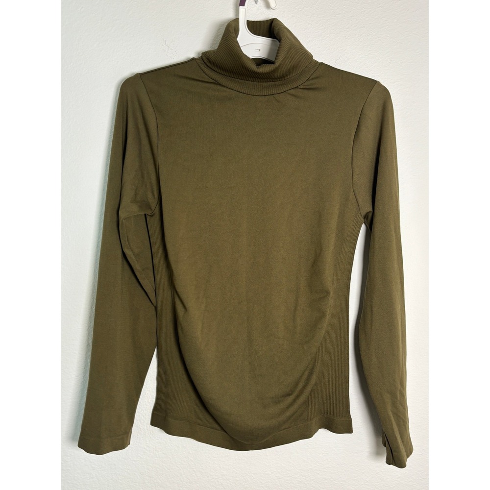 Cotton Candy Olive Green Turtleneck Ribbed Side Long Sleeve Top L/XL